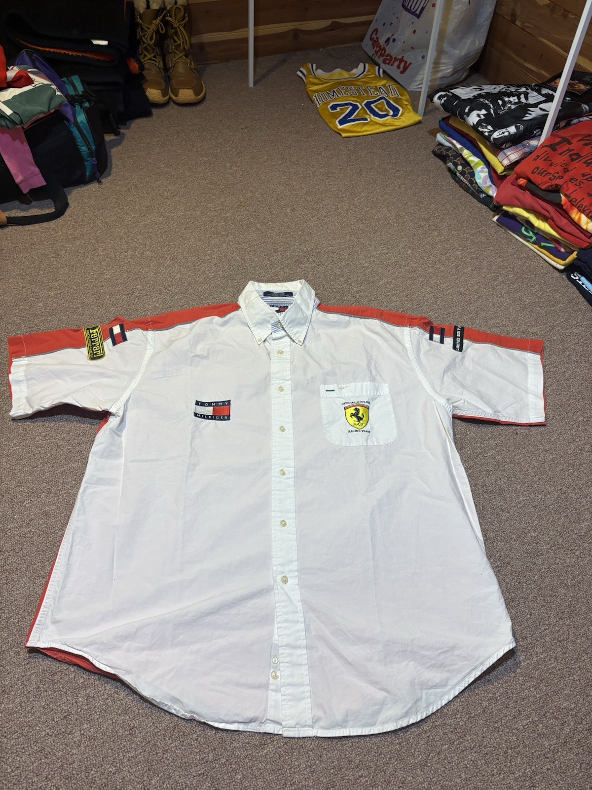 Vintage 2001 Tommy Hilfiger Ferrari Team Racing Put Crew Button Down Shirt