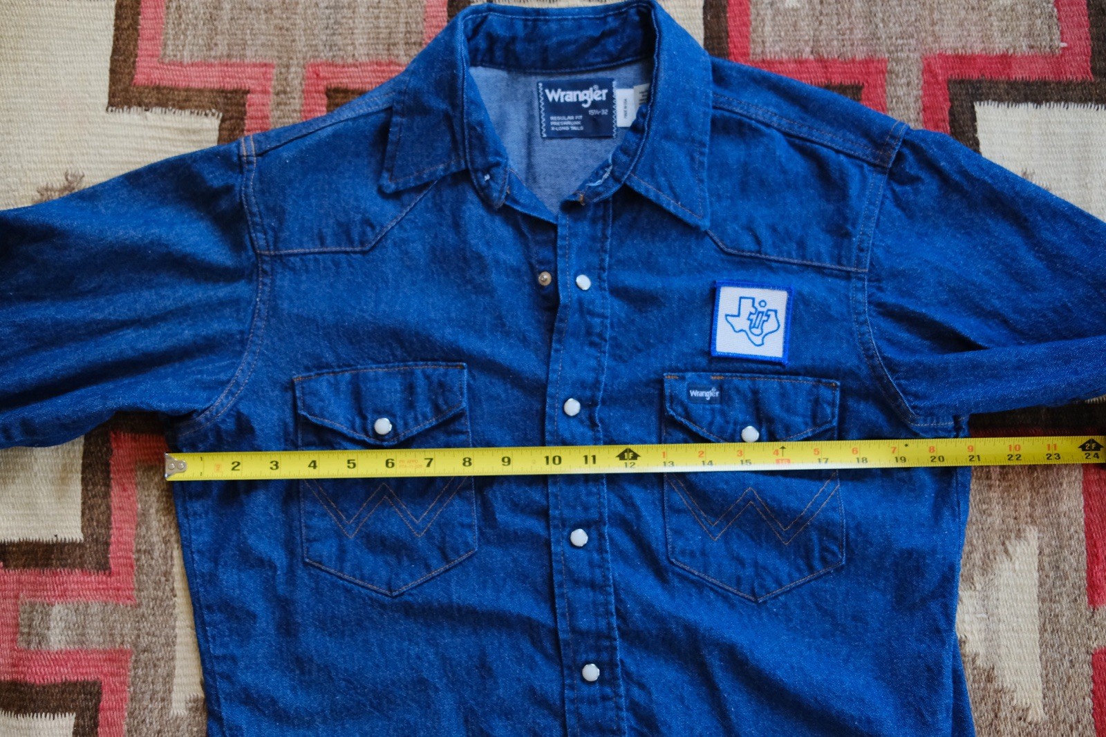Wrangler Vintage 90’s Made In USA Pearl Snap Denim Western Shirt Mens 15 1/2-33