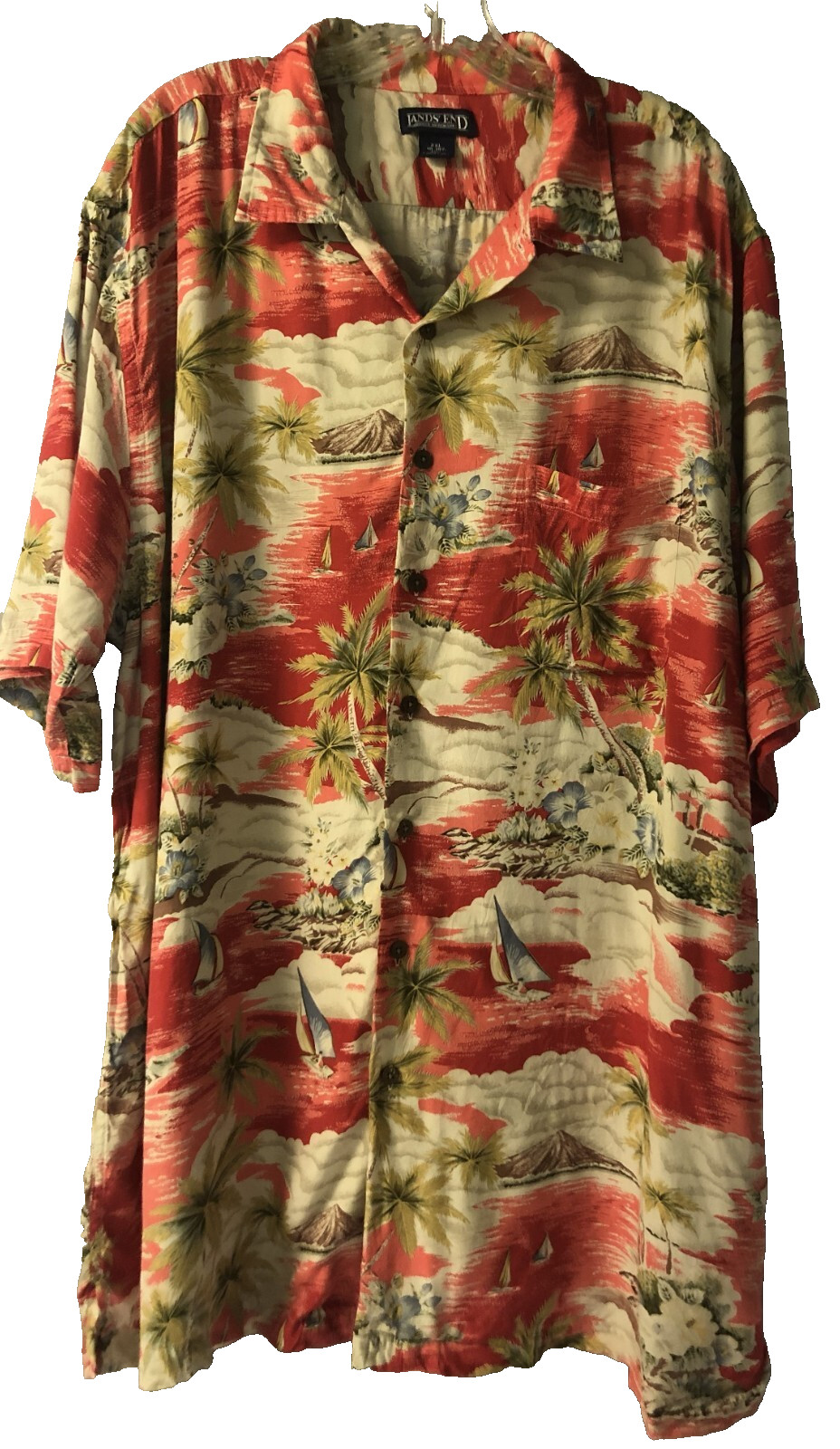 XXL 18-18 1/2 Tall Tropical Lands’ End Short Sleeve Button Down Hawaiian Shirt