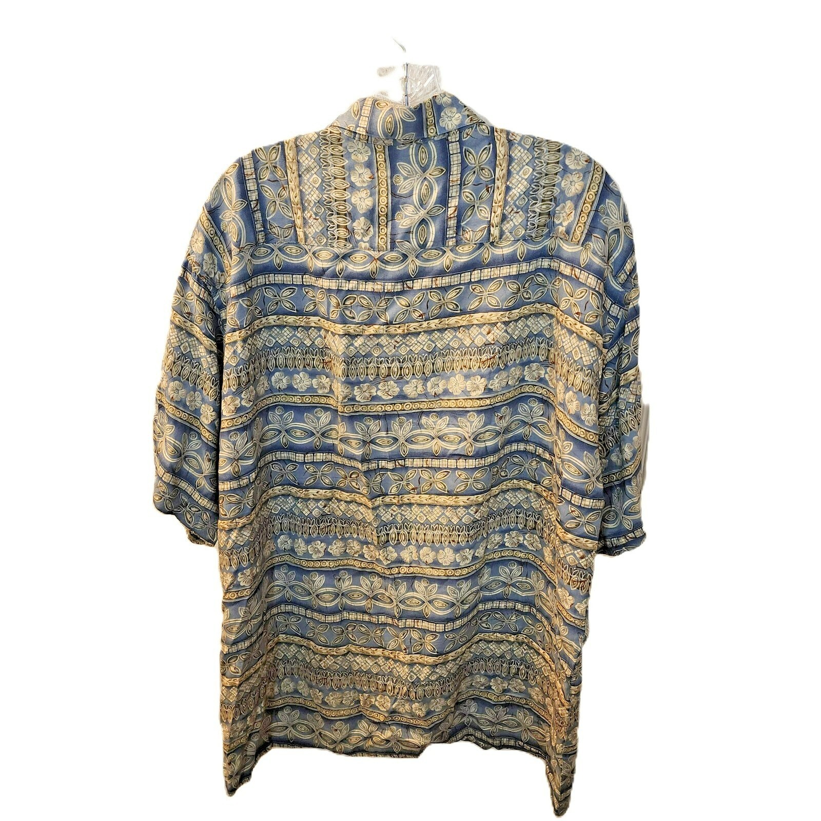 Pierre Cardin Shirt L Tropical Print 100% Rayon Button-Down Machine Washable