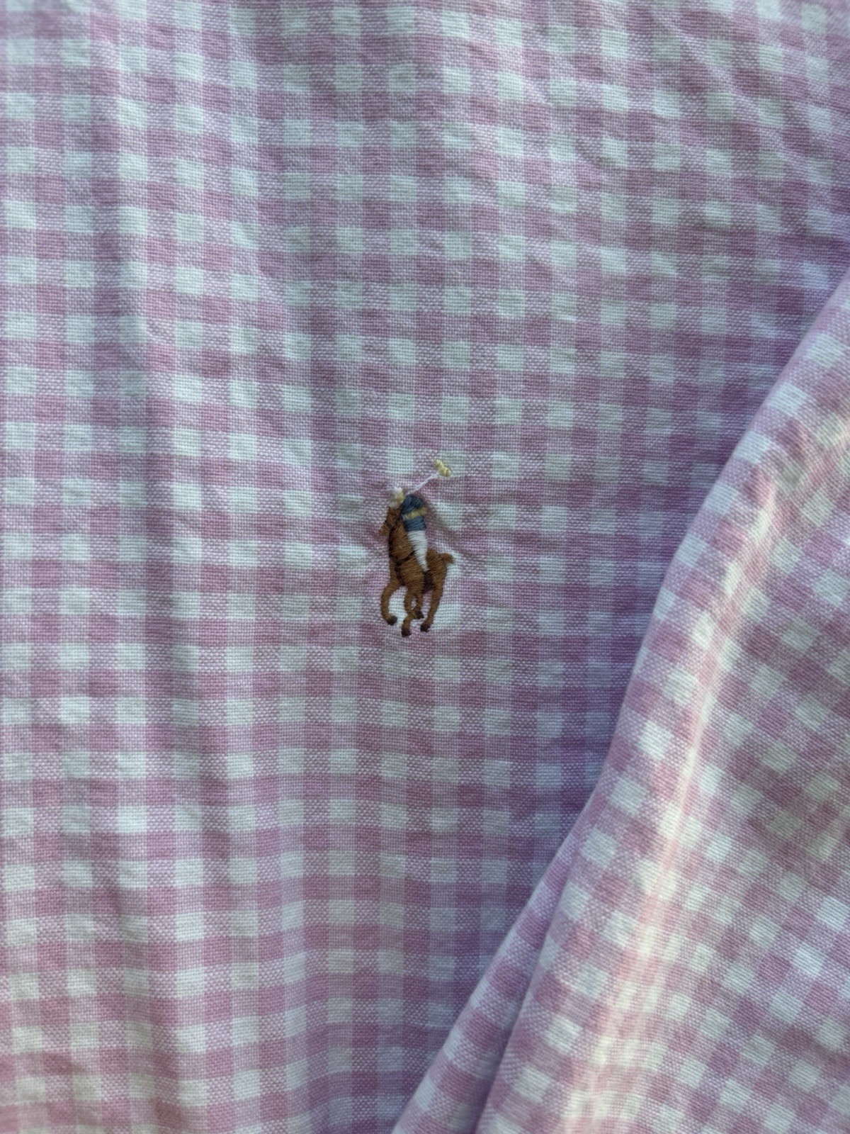 Polo Ralph Lauren Classic Fit Button-Down Check Shirt Pink & White L