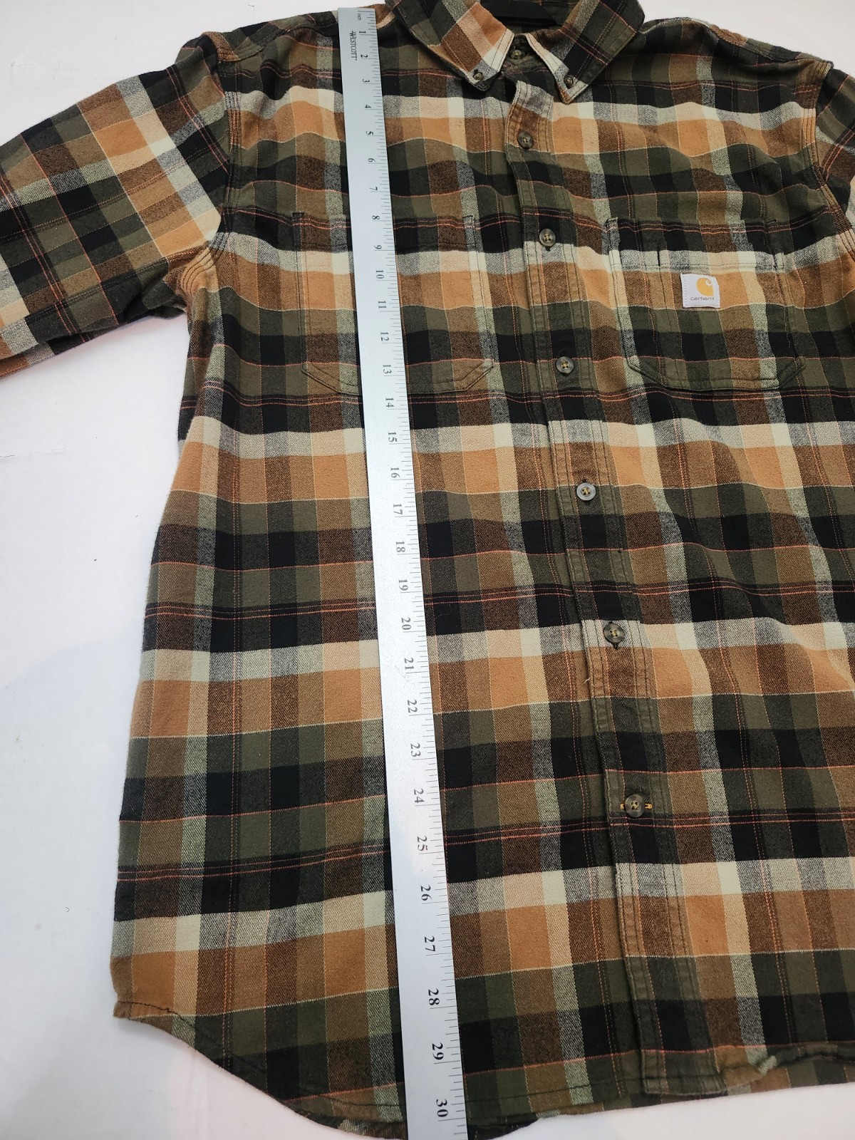 Carhartt Relaxed Fit Flannel Shirt Men’s Large Brown Tan Plaid Work Heavyweight