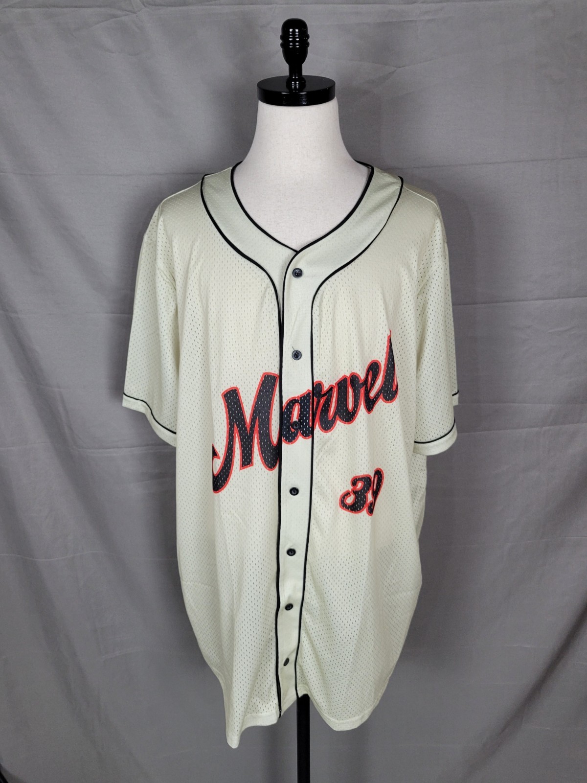 Marvel 39 Men’s 5XL Ivory Button-Up Short Sleeve Jersey Shirt 100% Polyester
