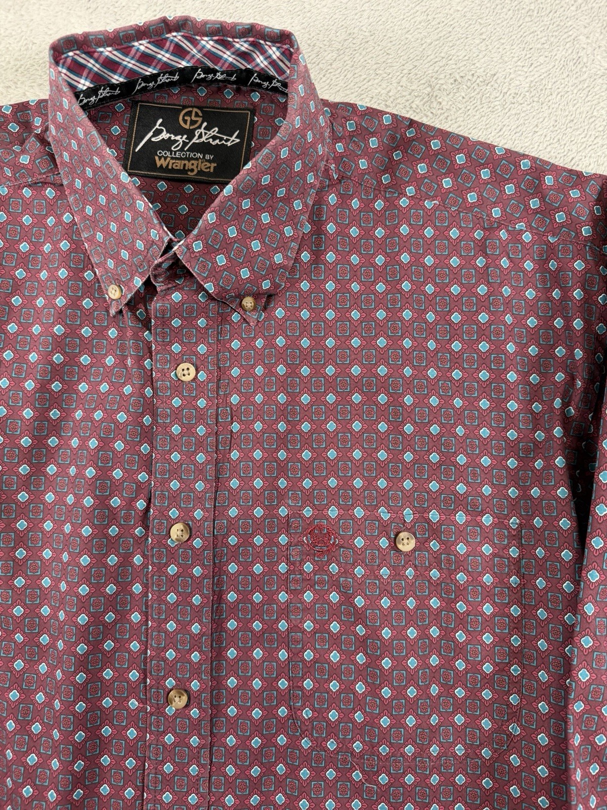 George Straight Collection By Wrangler Mens L Diamond Print Maroon Long Sleeve