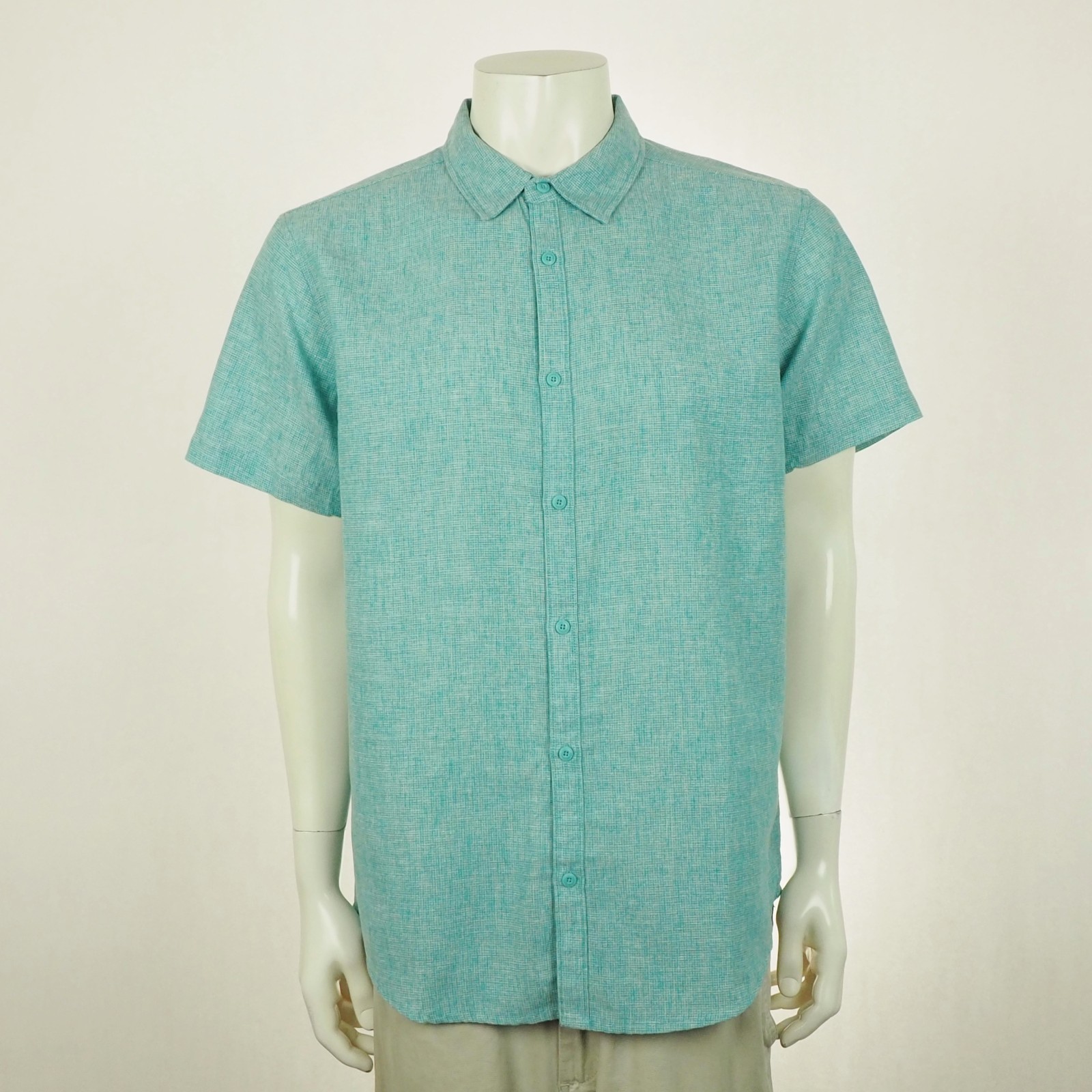 Prana Lindores Button Down Shirt Mens Large Blue Hemp Blend Standard Fit Woven