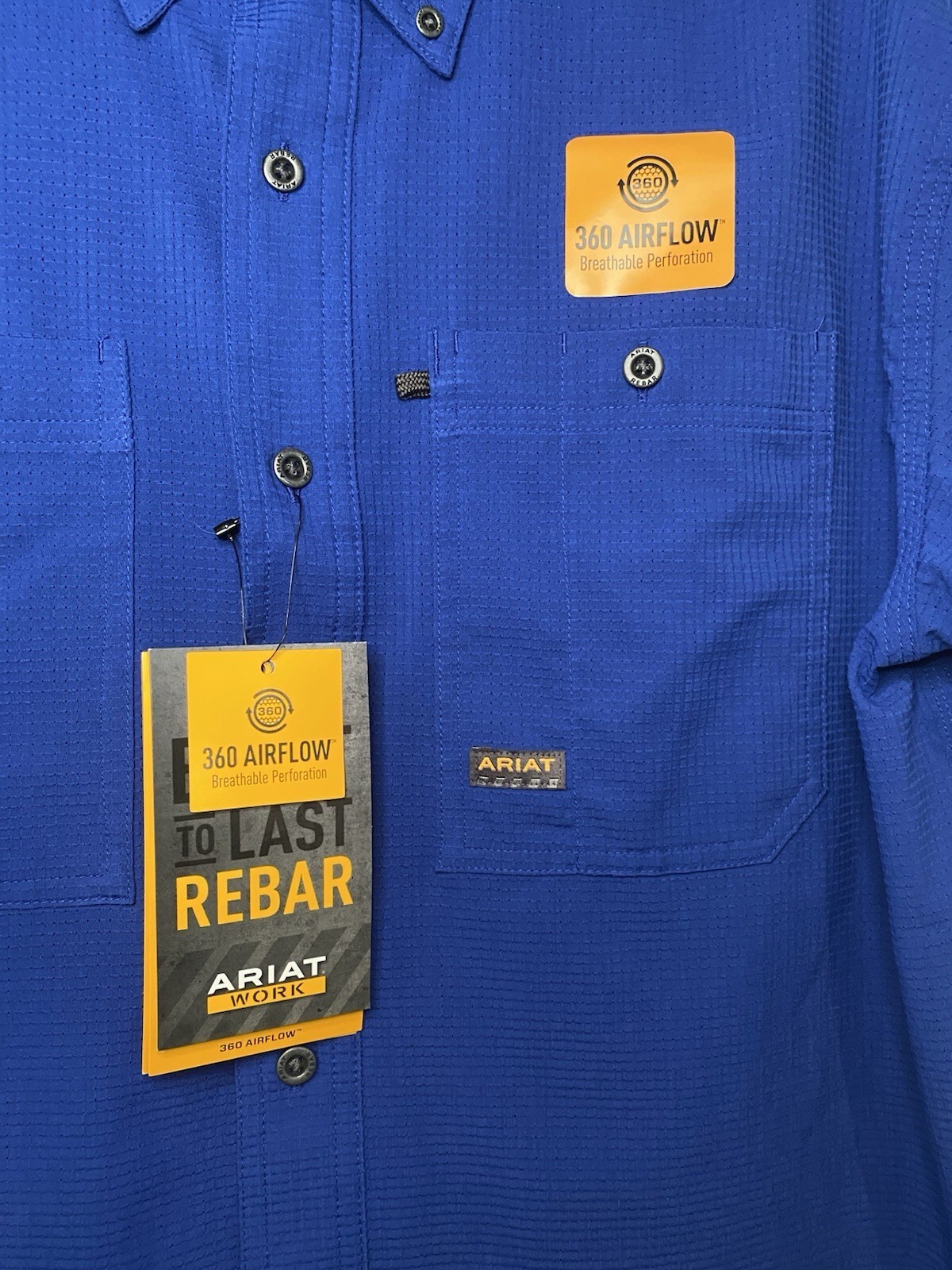 Ariat Men’s Rebar Made Tough 360 Airflow Short Sleeve Blue Work Shirt, SZ M, NWT