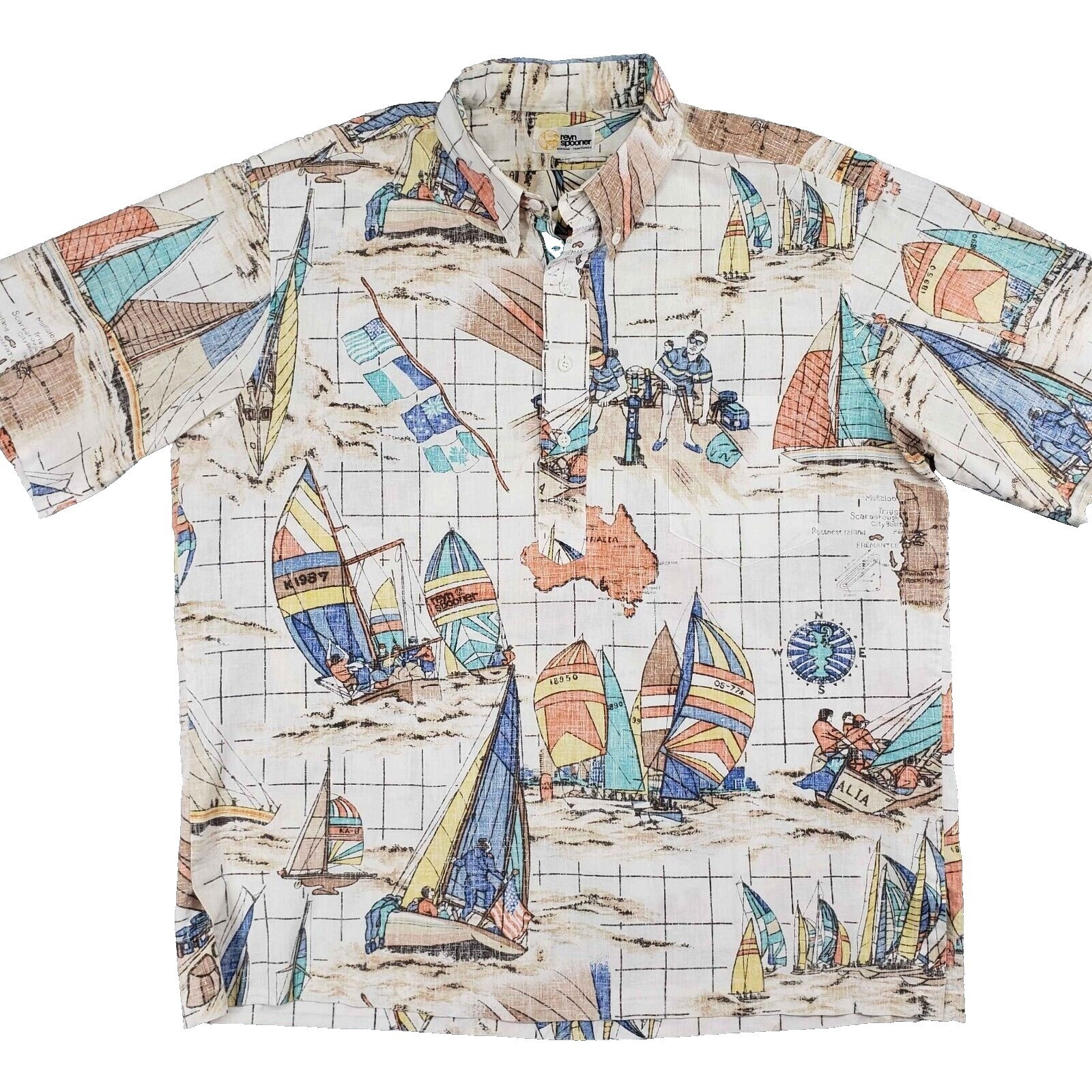 Reyn Spooner Hawaiian Traditonals Men’s Short Sleeve Sailboat Map Print Shirt