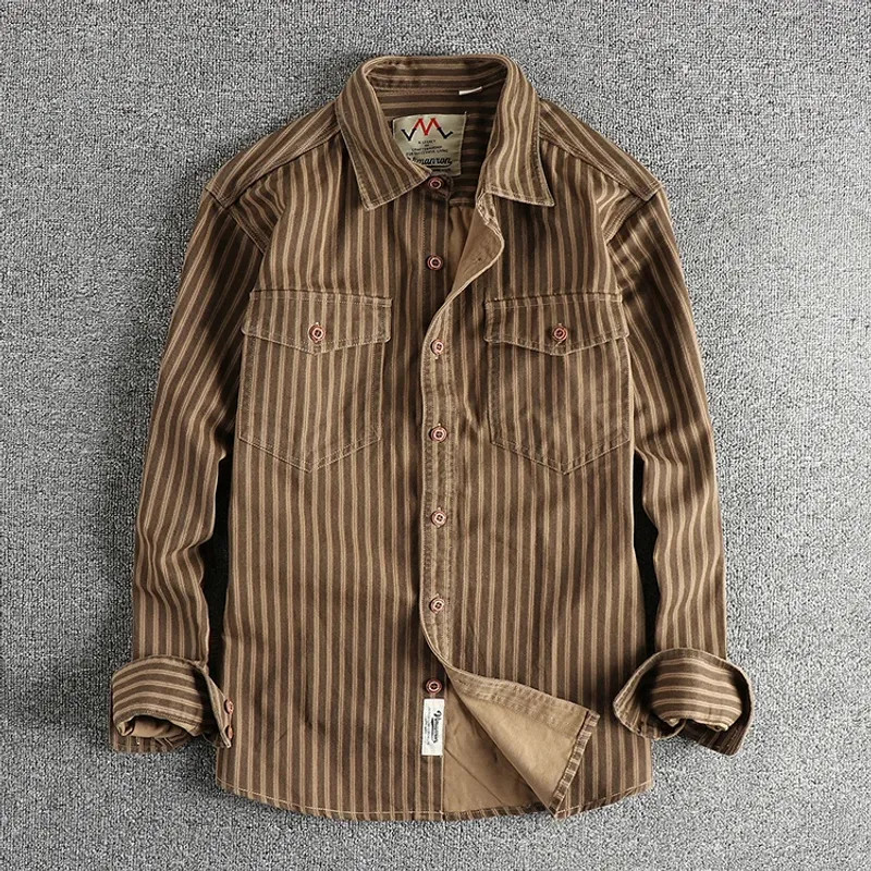2026 Autumn And Winter New American Retro Stripe Long-Sleeve Lapel Shirt