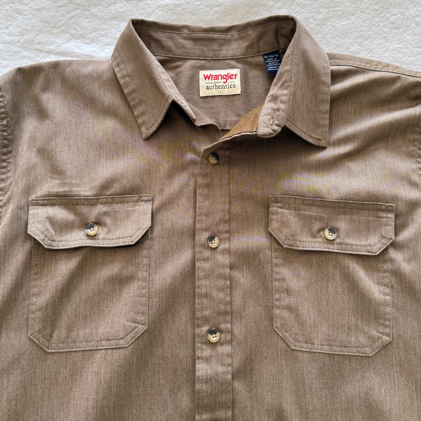 Wrangler Authentics Men’s XL Shirt Brown Long Sleeve Button-Up Western