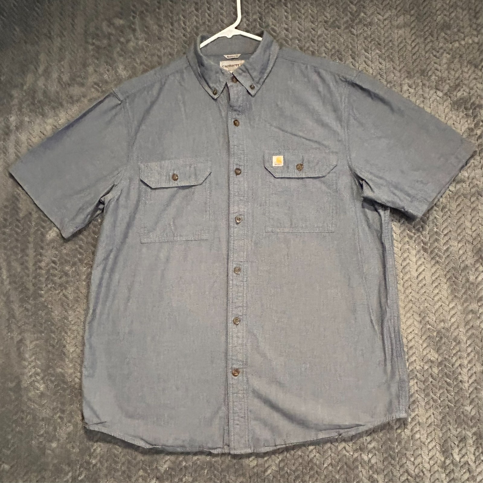 Carhartt Chambray Short Sleeve Work Shirt Mens L Blue Relaxed Fit S200 499