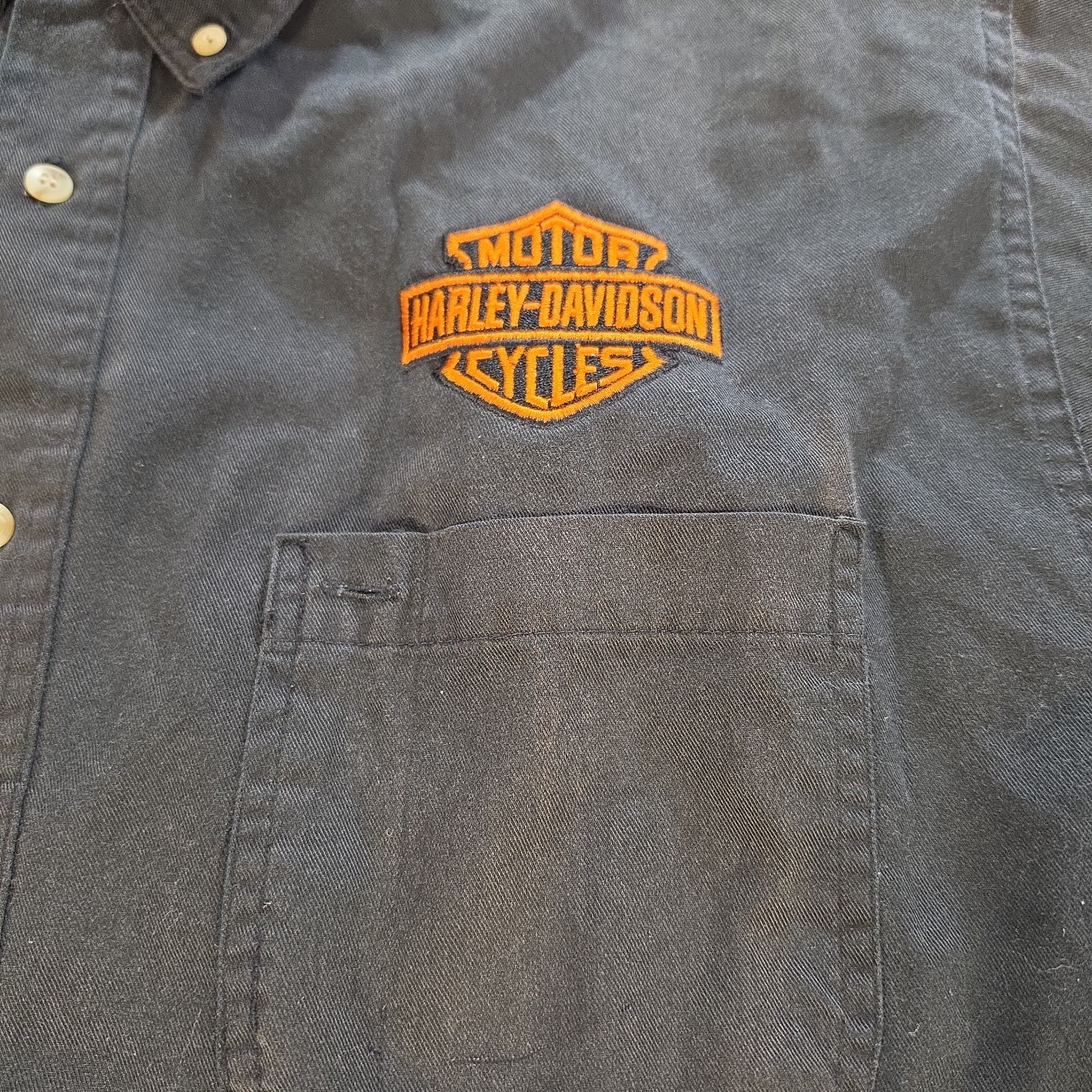 Harley-Davidson Men’s XL Black Button Down Shirt Blue Generation Twill Workwear