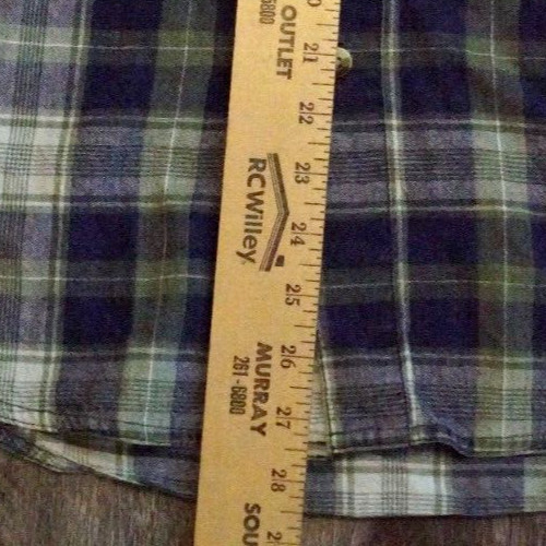 BluePrint Shirt Mens Medium Blue Plaid Short Sleeve Button Linen Blend Y2K +++++