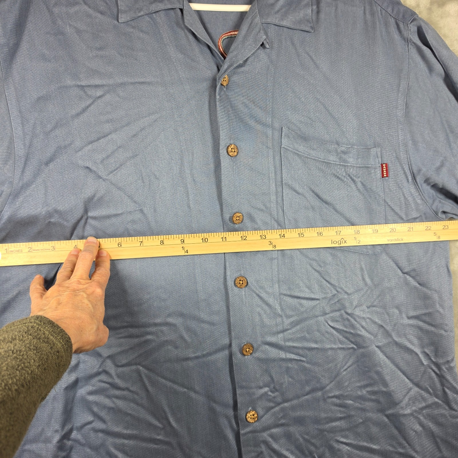 Tommy Bahama Bar None Men’s Blue Silk Feel Camp Shirt Large Martini Embroidered