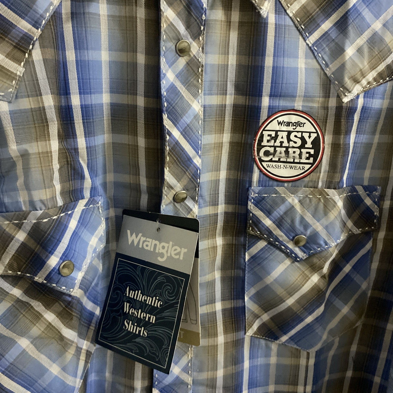 Wrangler Western Shirt Men’s XXL Pearl Snap Long Sleeve Easy Care Green/Blue