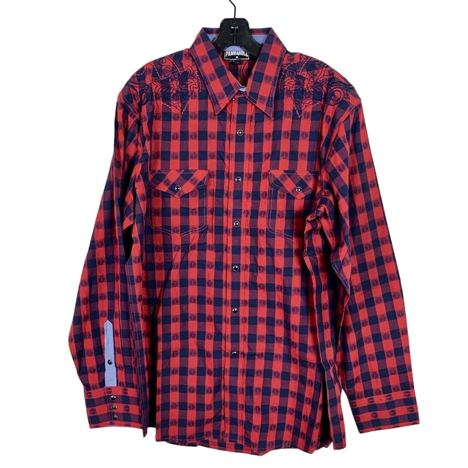 Panhandle Slim Men’s Red/Blue Plaid Pearl Snap Western Shirt Size Large