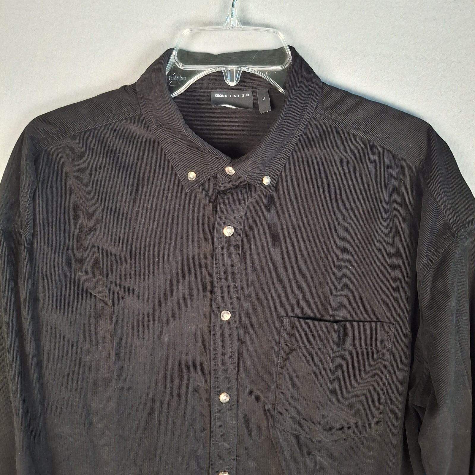​ASOS DESIGN Mens Black Corduroy Shirt Size XL Long Sleeve Button Down Pocket