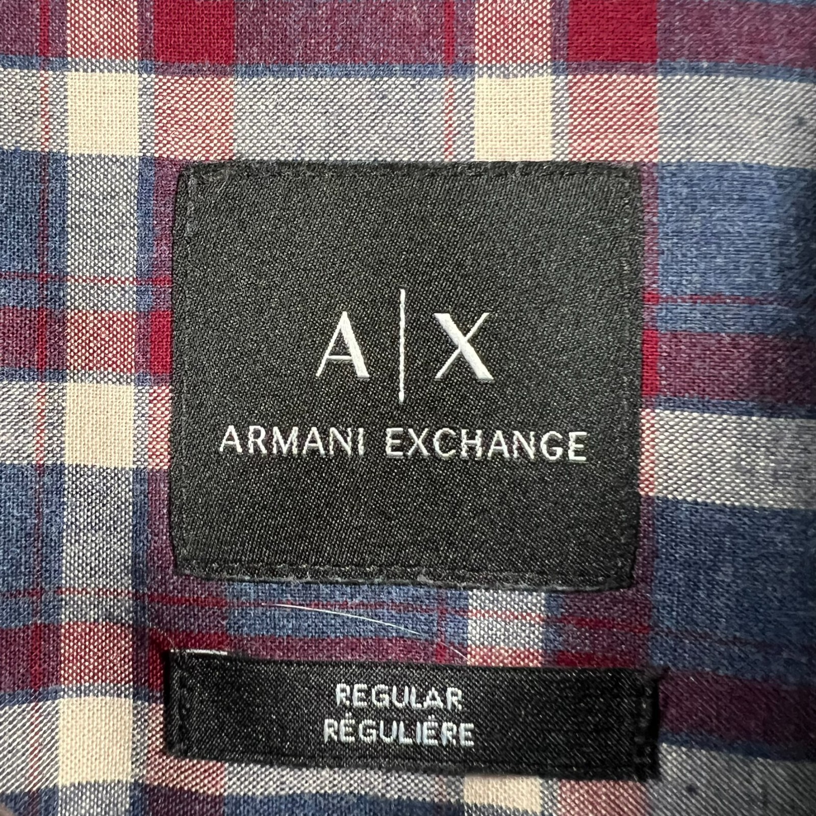 Armani Exchange A|X Shirt Mens XL Red Blue Plaid Long Sleeve Button Up