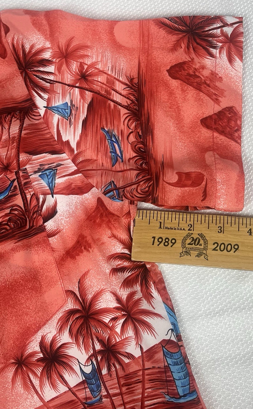 Hawaiian Large(?) SS Shirt Orange Tropical Scene Art. Unbranded. m/i Hawaii