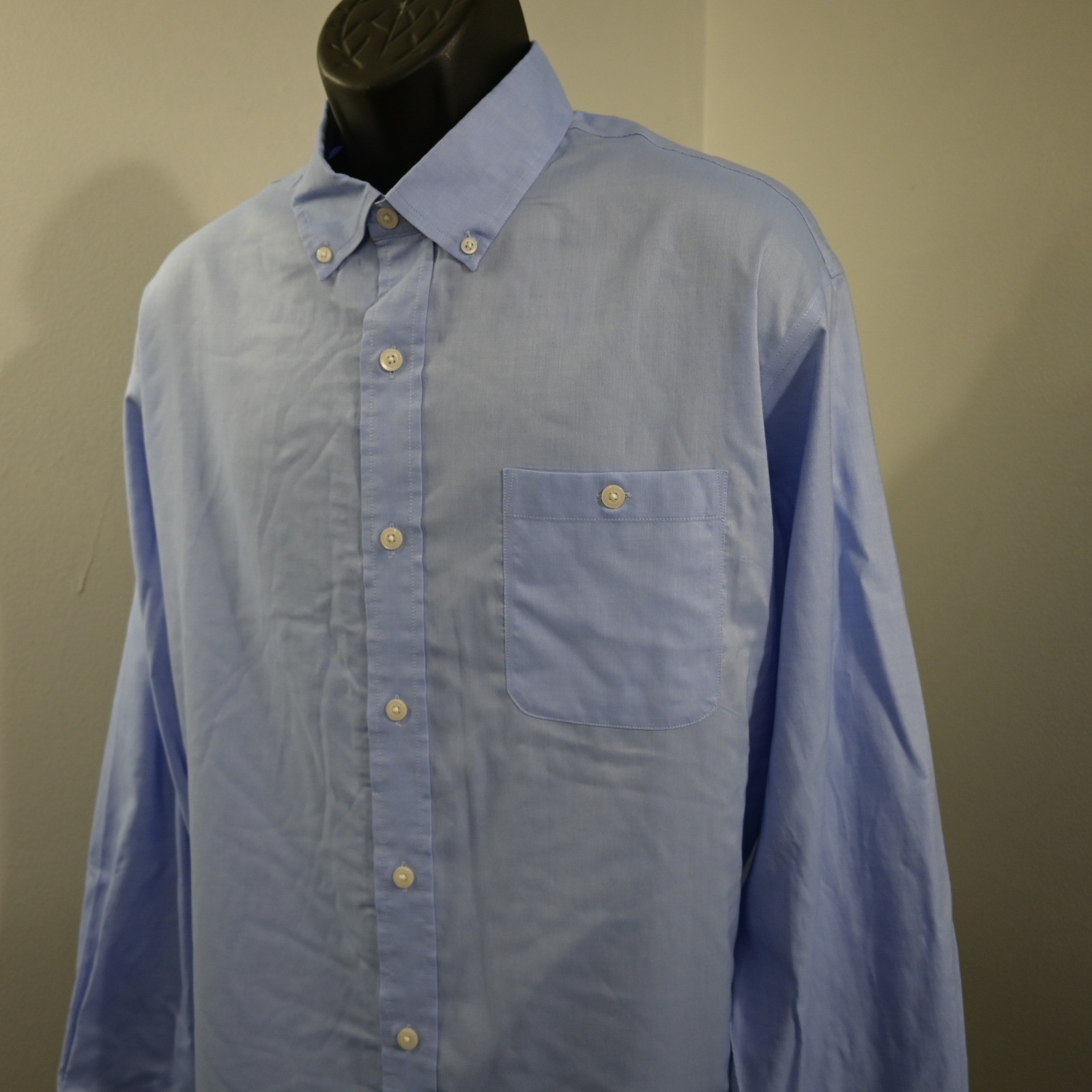 Orvis Button Up Men XXL Classic Fit Blue Long Sleeve Wrinkle Free Stretch Shirt