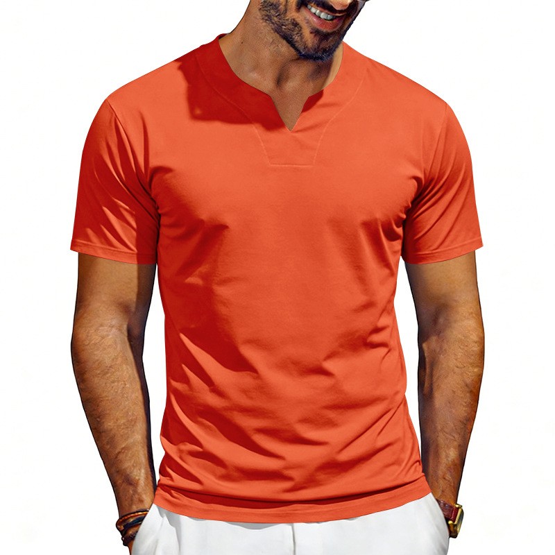 Summer men’s V-neck quick-dry loose solid color short sleeve T-shirt