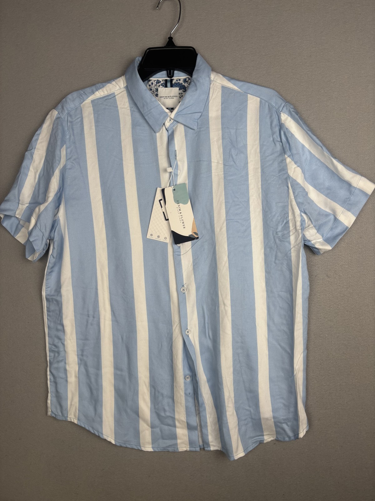Denim & Flower Shirt Mens Large Striped Short Sleeve Eco Choice Ricky Singh
