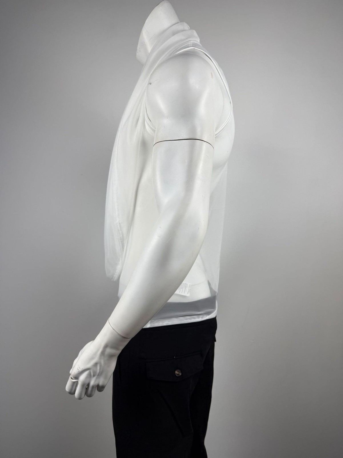 Men’s draped deep V-neck tank top lightweight mesh sheer top