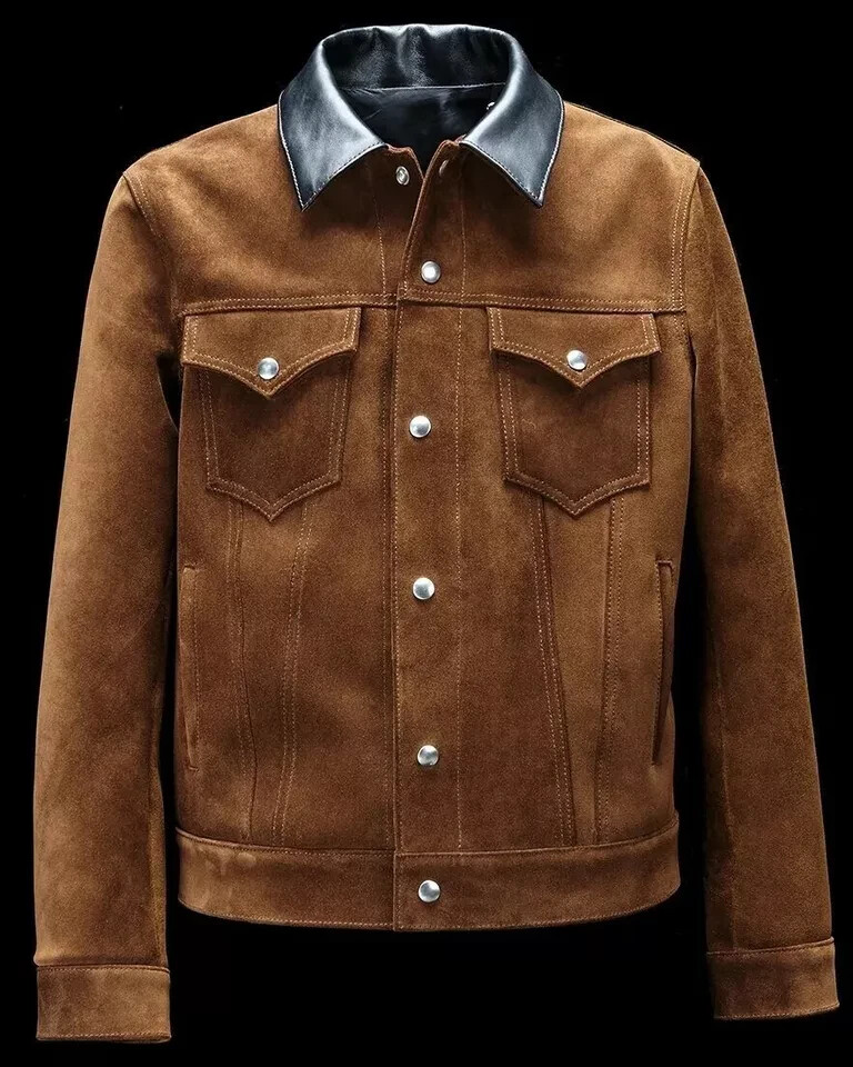 Brown Shirt Stylish Casual Soft Wear Men’s Suede Handmade Lambskin Leather