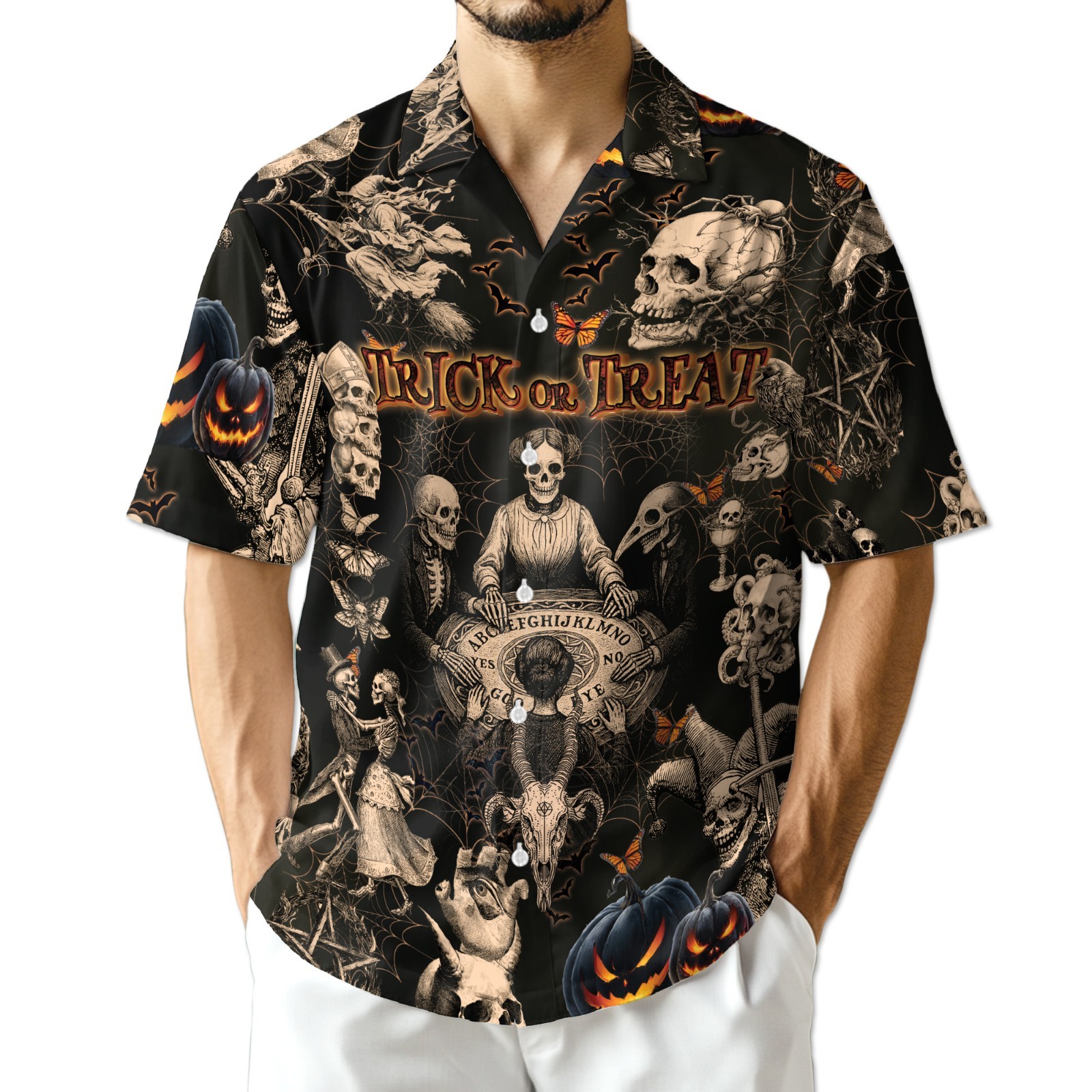 Skull Halloween Hawaiian Shirt Spooky Graphic Summer Button Up Gift