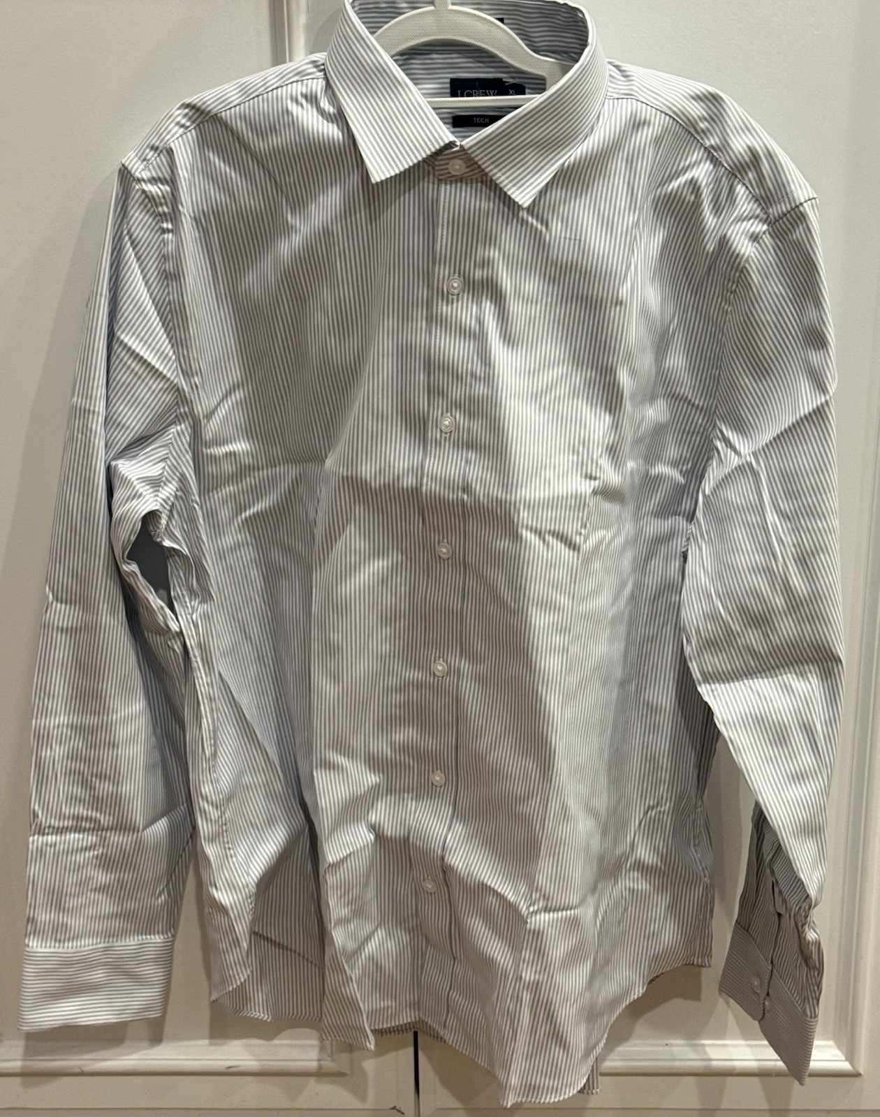 Men’s J Crew Bowery Tech Classic Fit Button Up Shirt-XL-gray/white-NWT