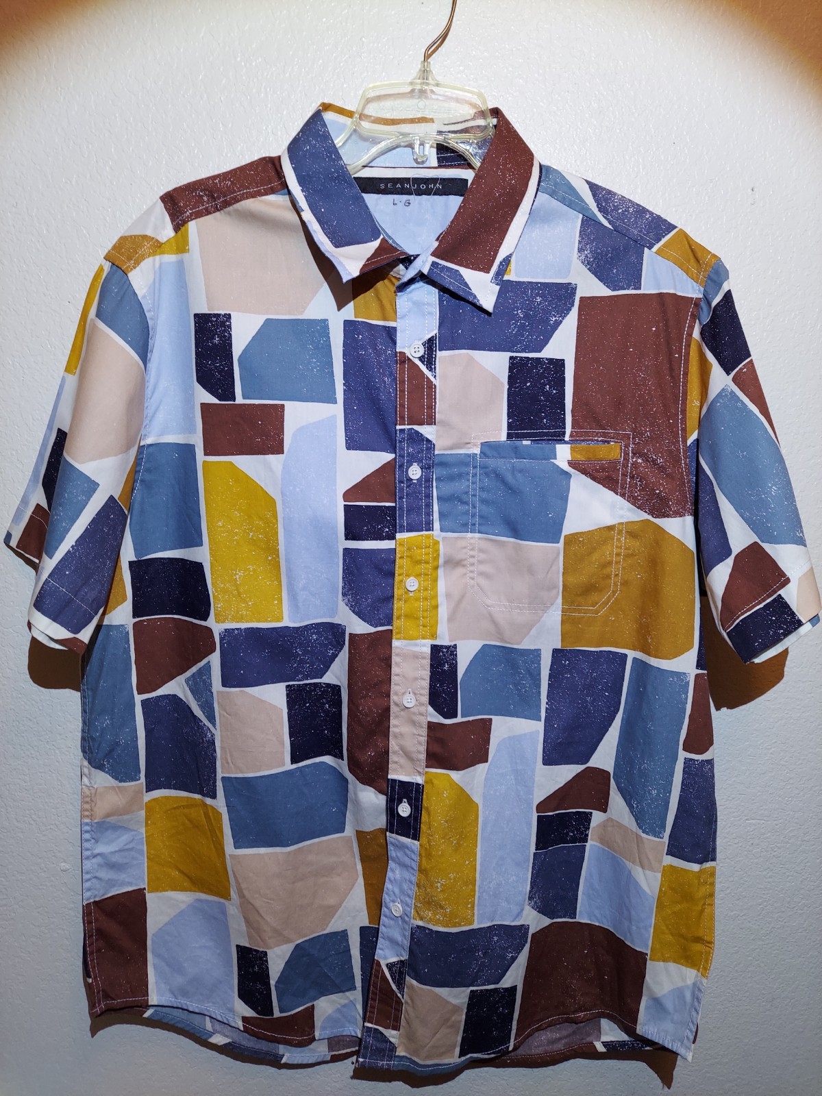 Sean John Men’s XL Button-Up Shirt Colorblock Geometric Streetwear Guc Pre-owned