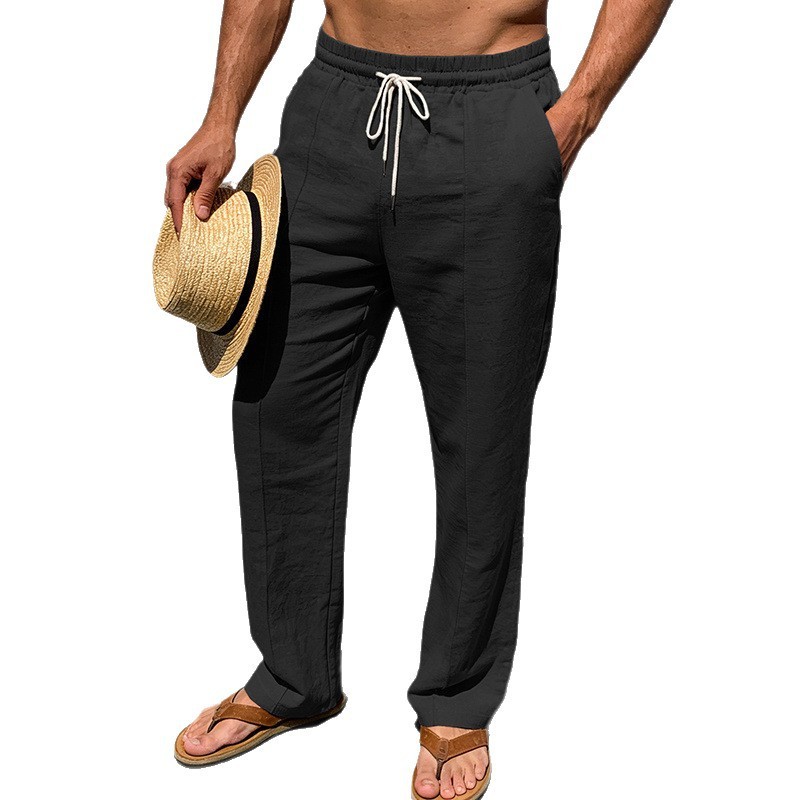 Spring Autumn American Loose Breathable Linen Simple Trend Straight Leg Pants