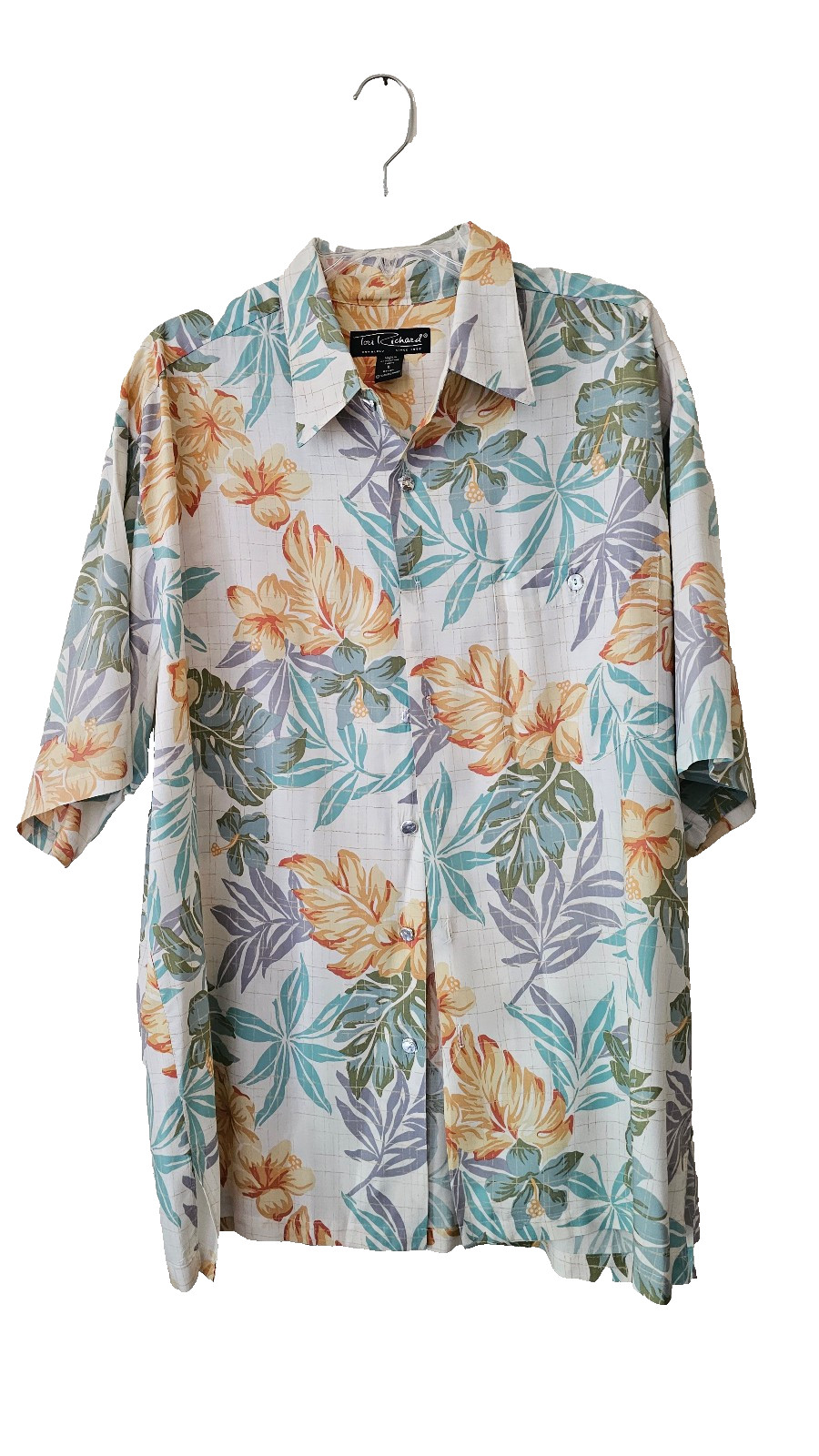 Tori Richard Quality Men’s, Hawaiian Shirt, Blue & Coral, Relaxed Design, L