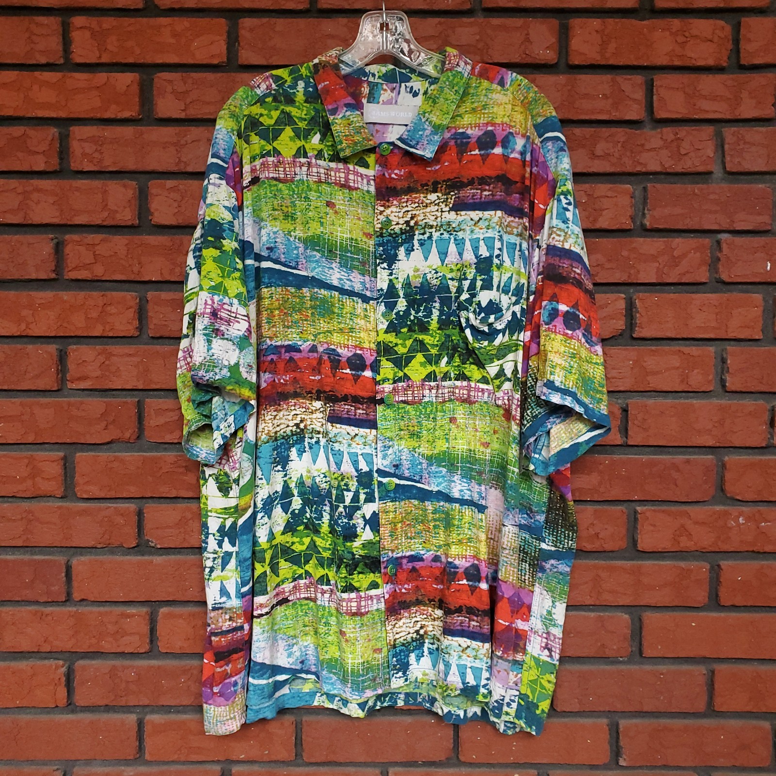 Vintage Jams World Hawaiian Shirt Mens XXL Rayon Tribal Reef Print Button Up 58″