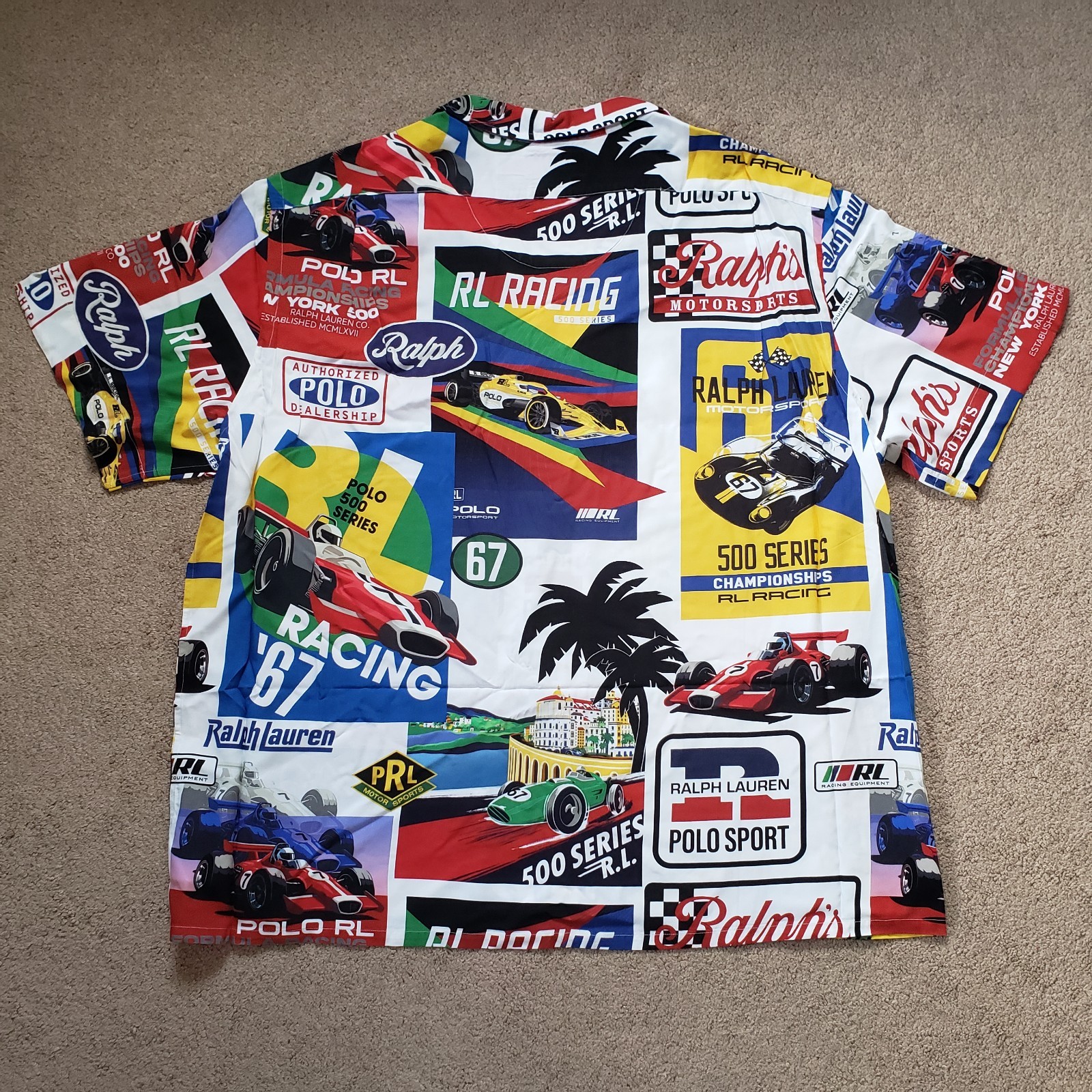 Polo Ralph Lauren Formula Racing Sz 2XL Classic Fit Prix Poster Woven Camp Shirt