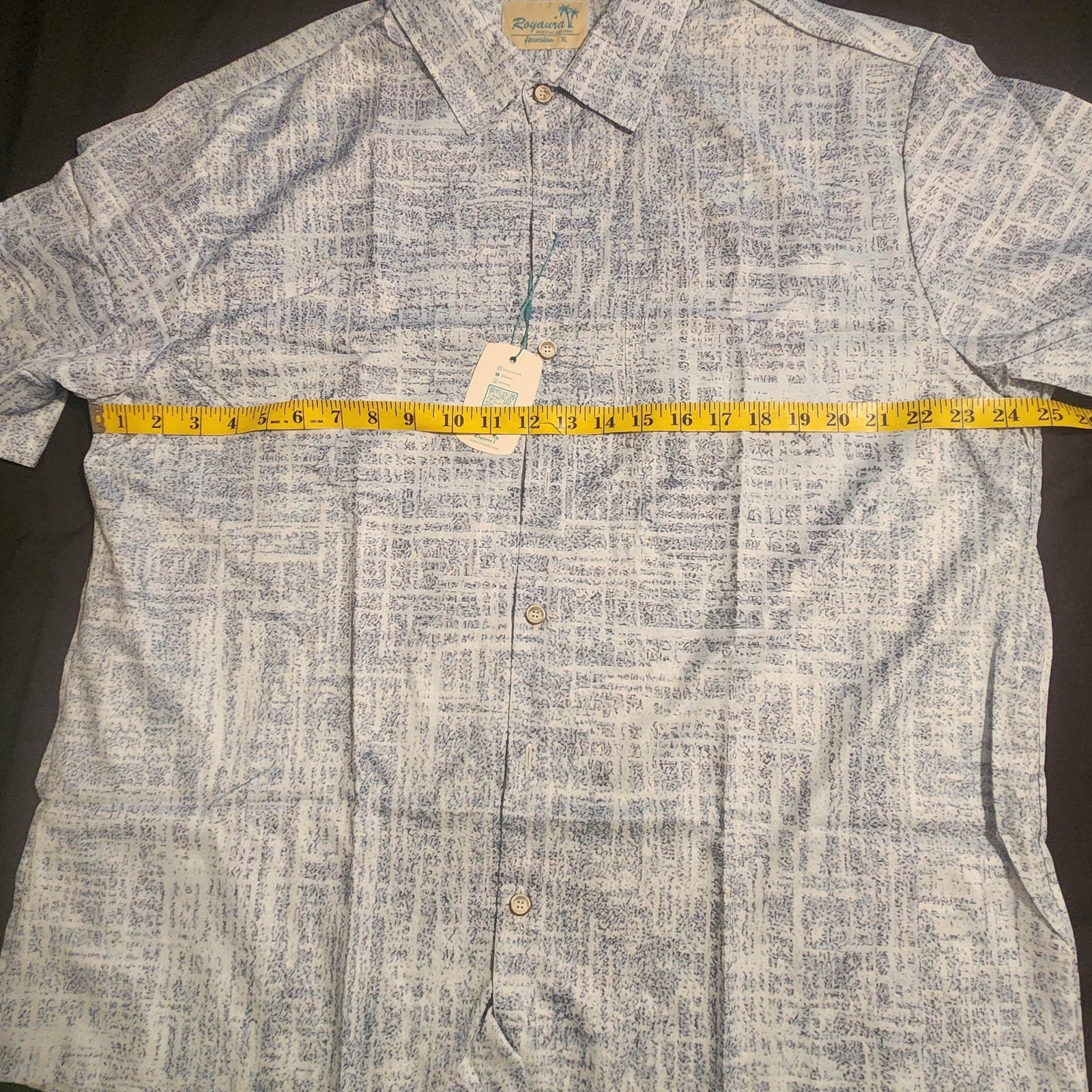 Royaura Men’s Short Sleeve Button Up Shirt – Light Blue Abstract Pattern – XL