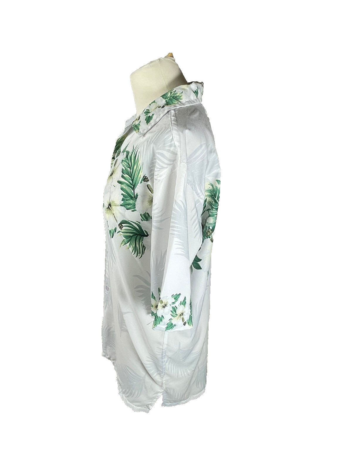 Dolphino Collection Mens Shirt Large Floral Leaves Side Slit Collared Hawaiian