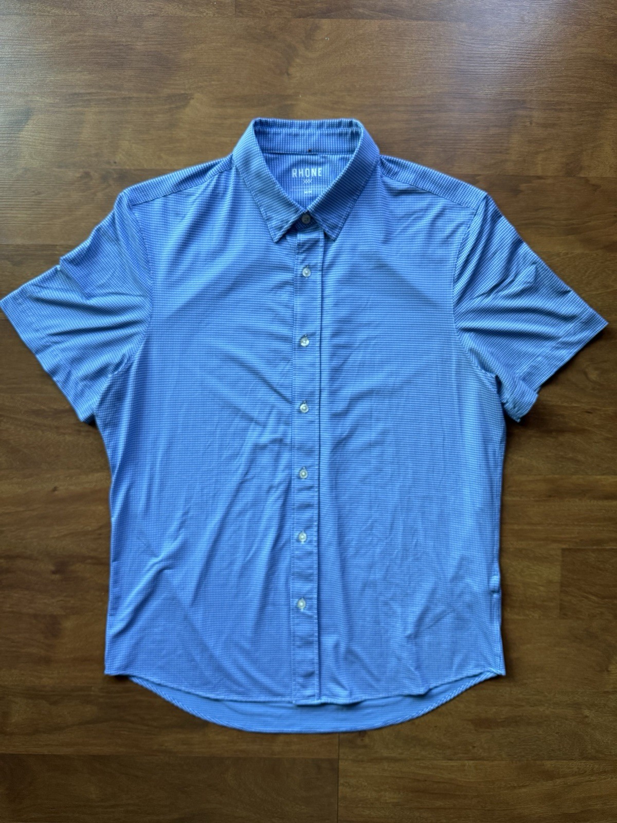 Rhone Commuter Mens Shirt SS Blue Gingham Performance Stretch Medium Portugal