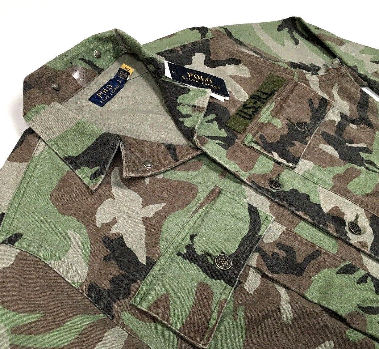 Polo Ralph Lauren B&T Military Army Camo Officer Soldier Shirt Jacket Overshirt