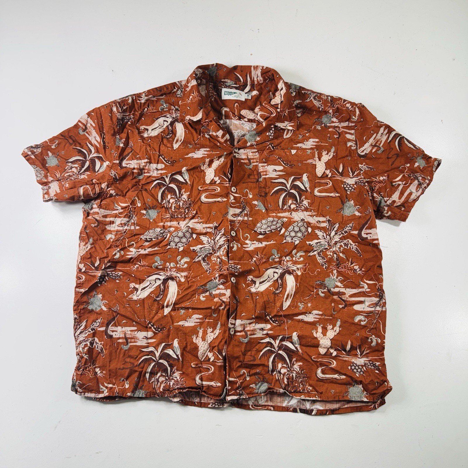 Wellen Hawaiian Shirt Orange Desert Animals All Over Men’s Size XXL