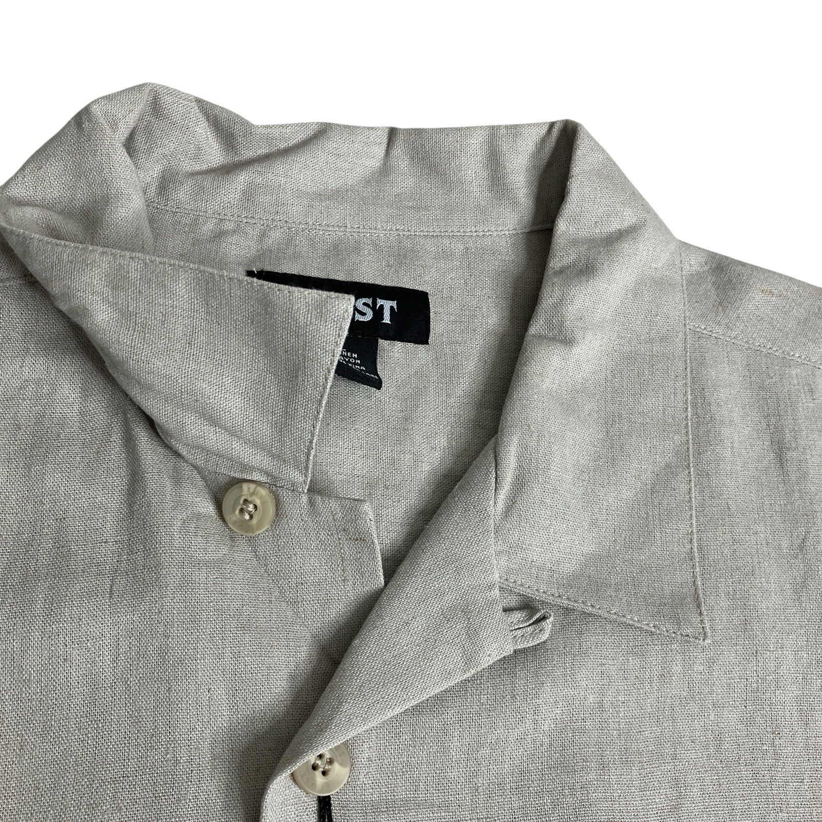 Trust Mens XXL Linen Rayon Camp Shirt Khaki Tan Button Up Resort NWT