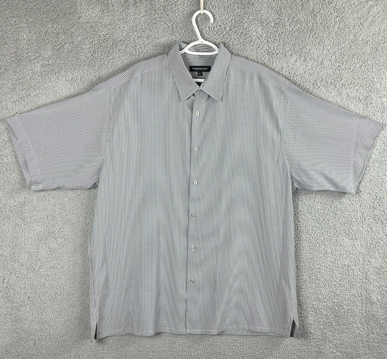 Bassiri Uomo shirt adult XL gray white button up short sleeve slit geometric