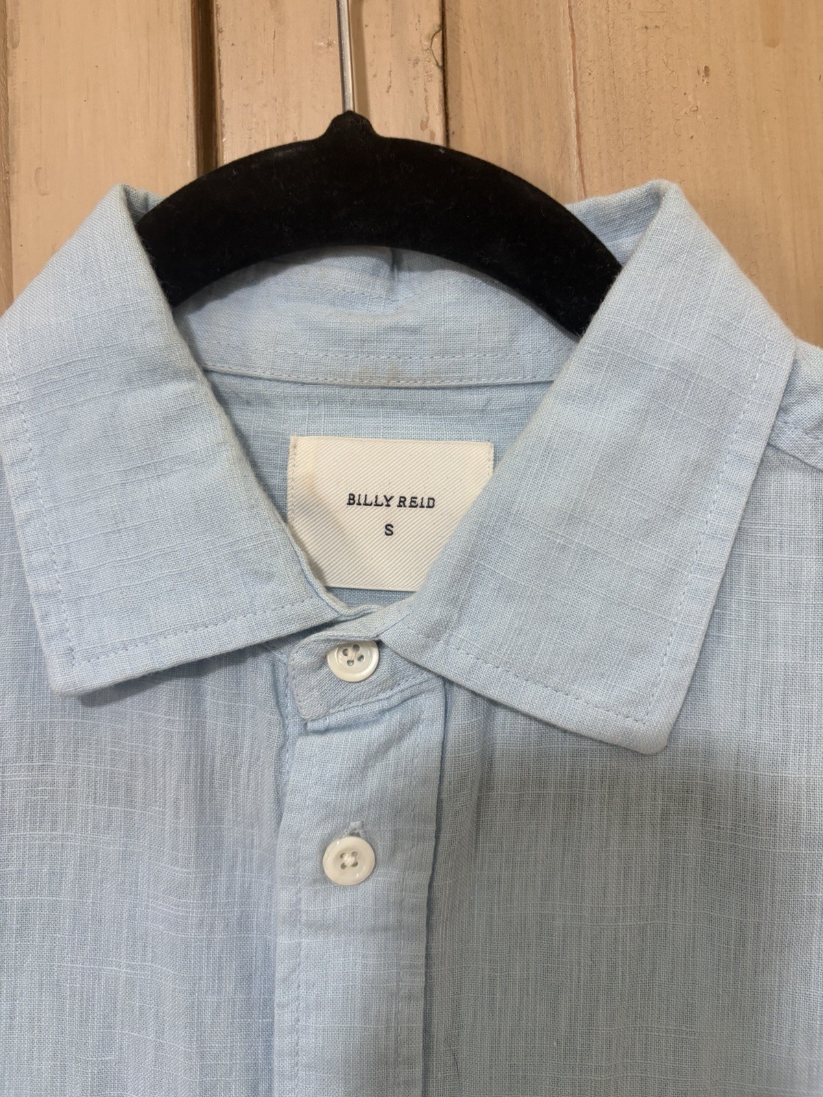 Billy Reid Men’s 100% Linen LT Blue Shirt Button Up Short Sleeve Size Small