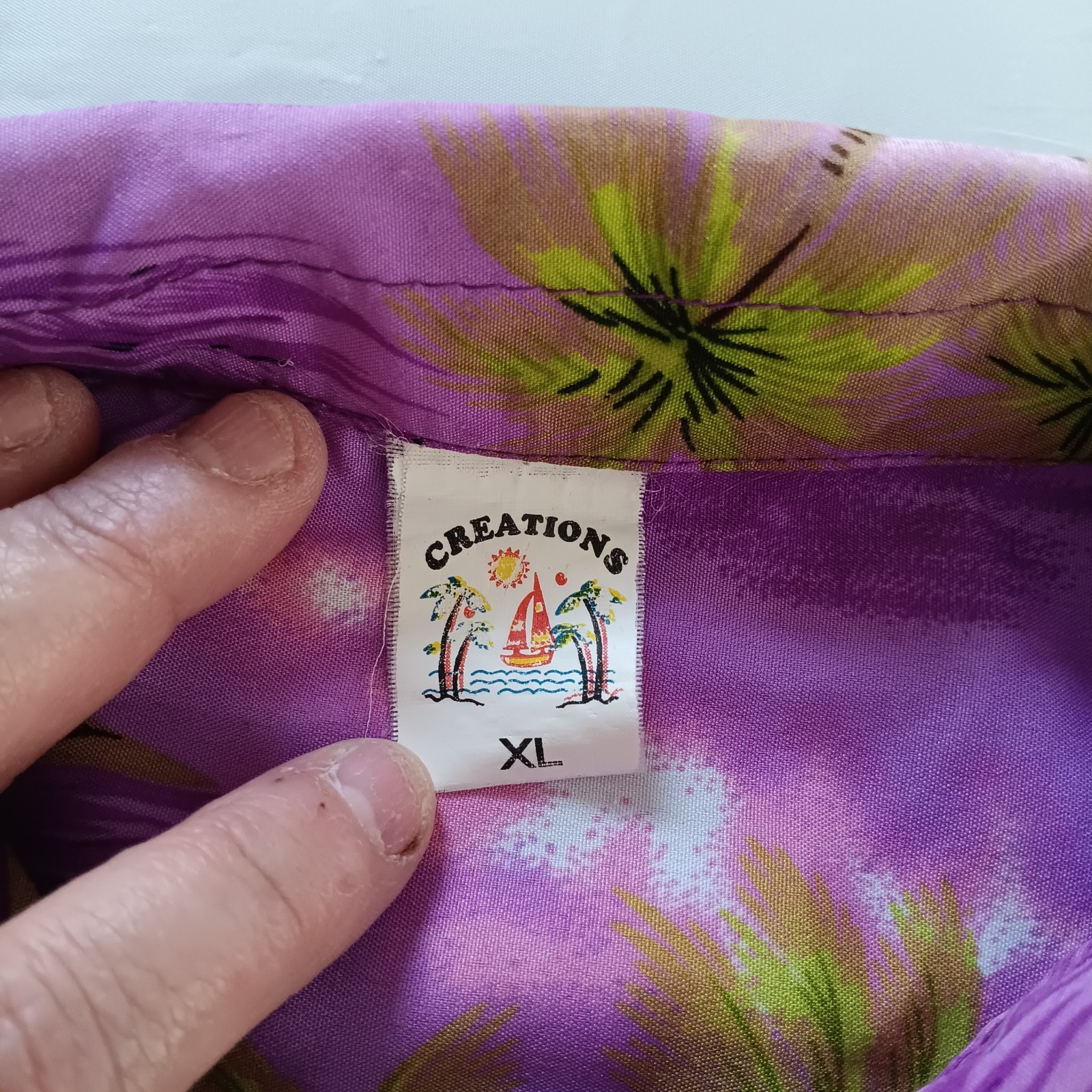 Creations Hawaiian Shirt XL Purple Caribbean Palm Tree Beach Camp Aloha