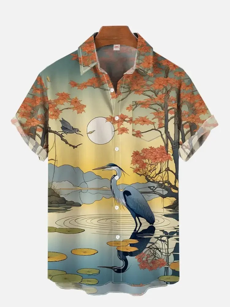 Mens Dragon Print Shirt Samurai Cat 3D Summer Short Sleeve Casual Top