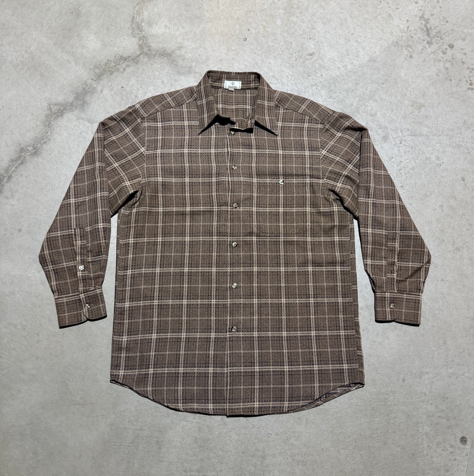 Vintage Zanella Button Up Shirt Men’s Size M Made In Italy Brown Rayon Polyester