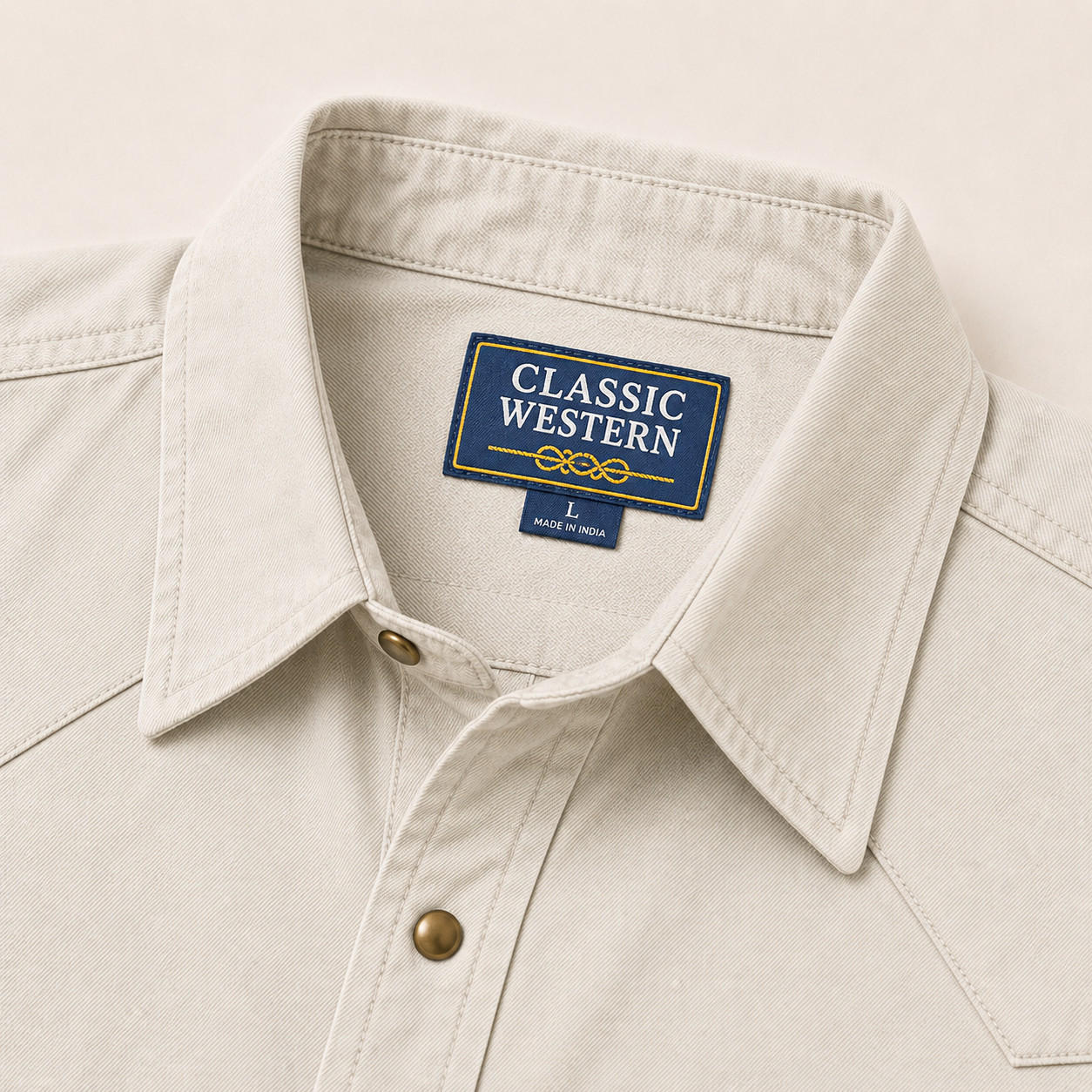 Men’s Ecru Solid Long Sleeve Cowboy Western Snap Shirt