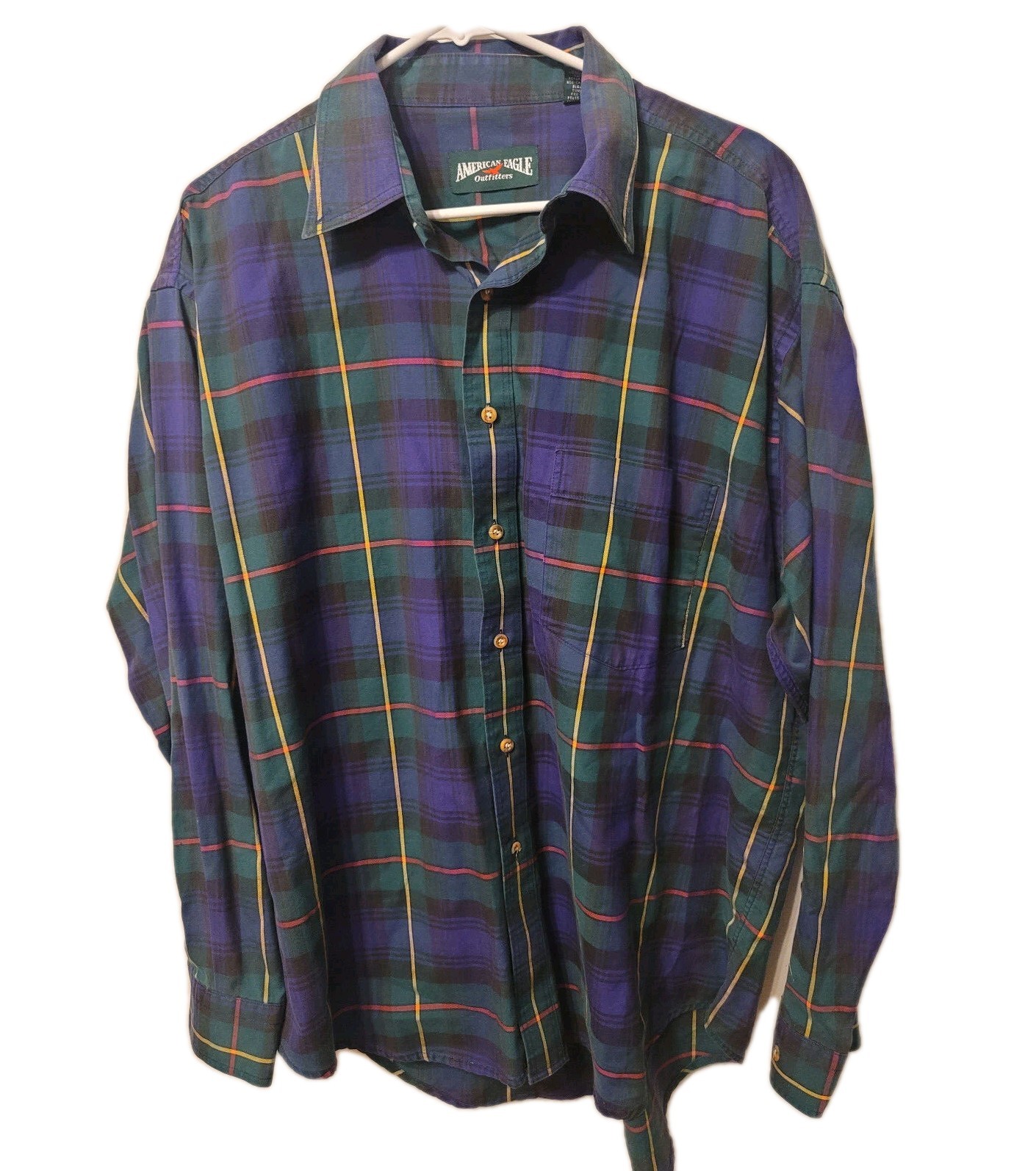 VTG 90s American Eagle Green Label Plaid Woven Cotton Shirt Mens XL Grunge 1990s