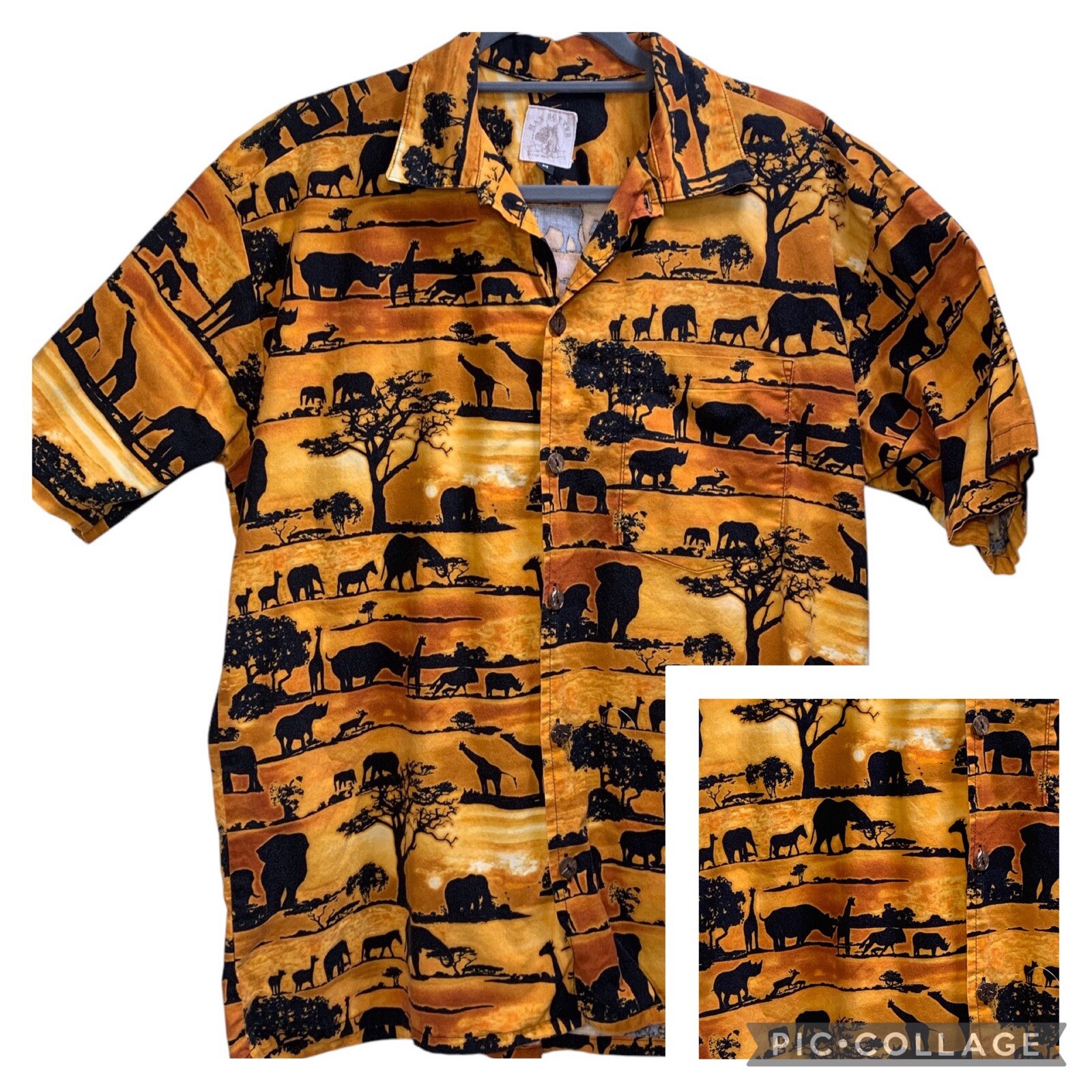 Vintage Mens Jungle Print Shirt Medium Button Front USA Wildlife Safari