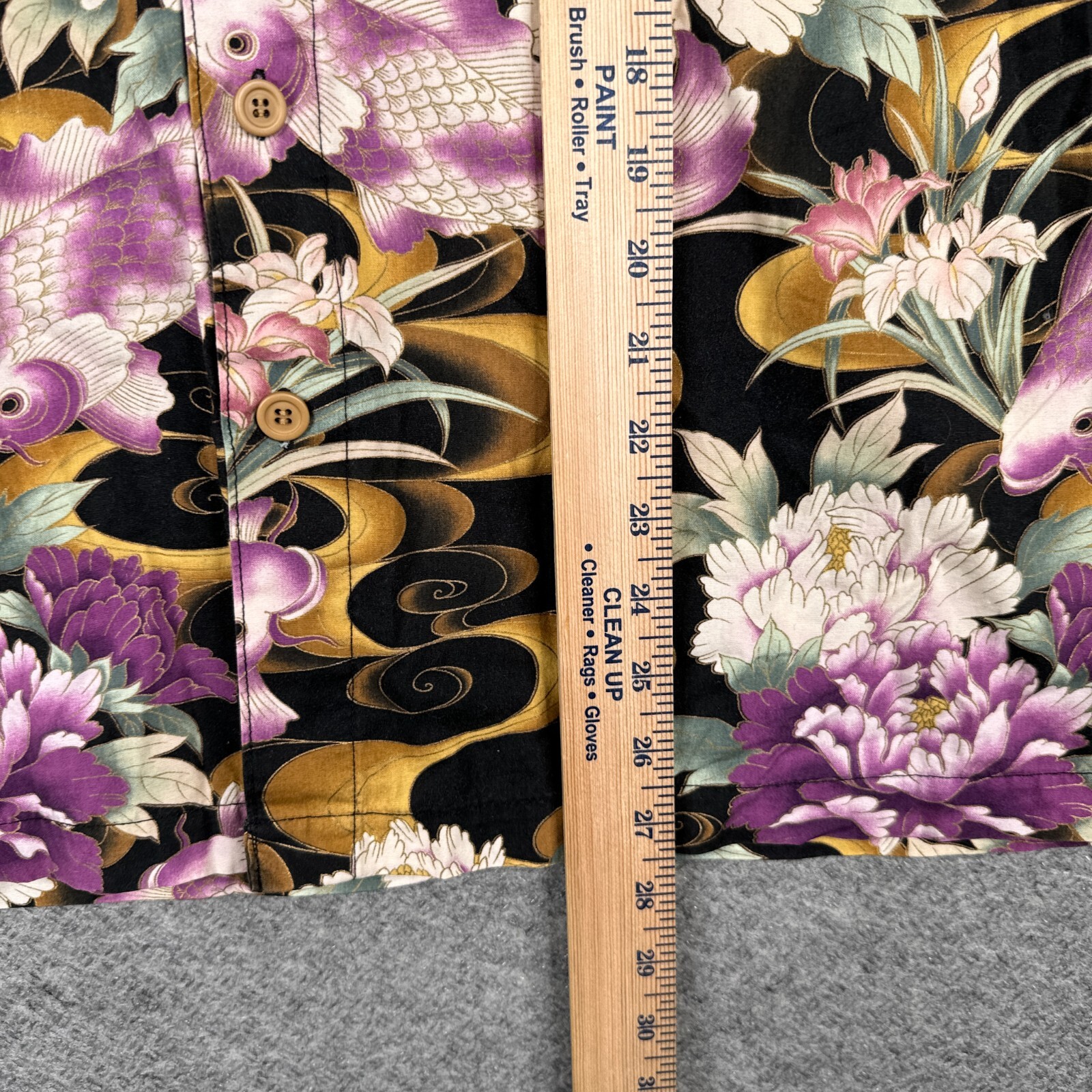 Vintage Japanese Shirt Mens XL All Over Print AOP Button Up Koi Fish Peony
