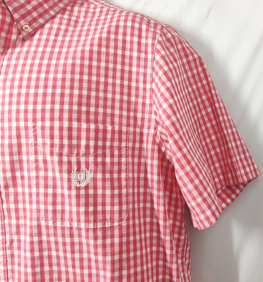 Chaps Easy Care Shirt Large Red White Check Button Down Short Sleeves Men’s